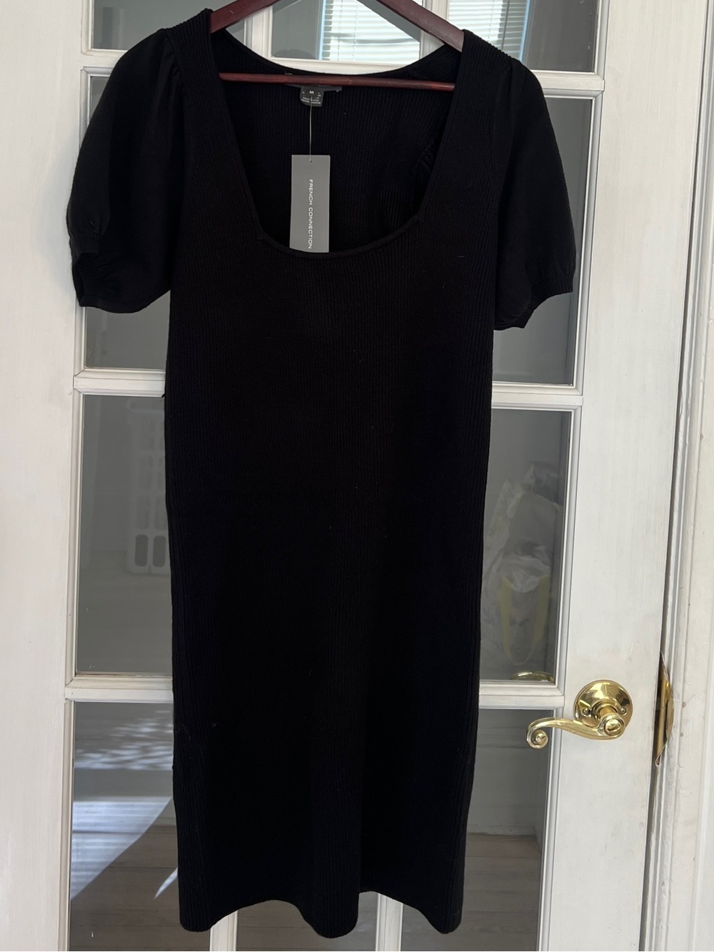 FRENCH CONNECTION Women's Black Square Neck Babysoft Puff Sleeve Dress Size M
